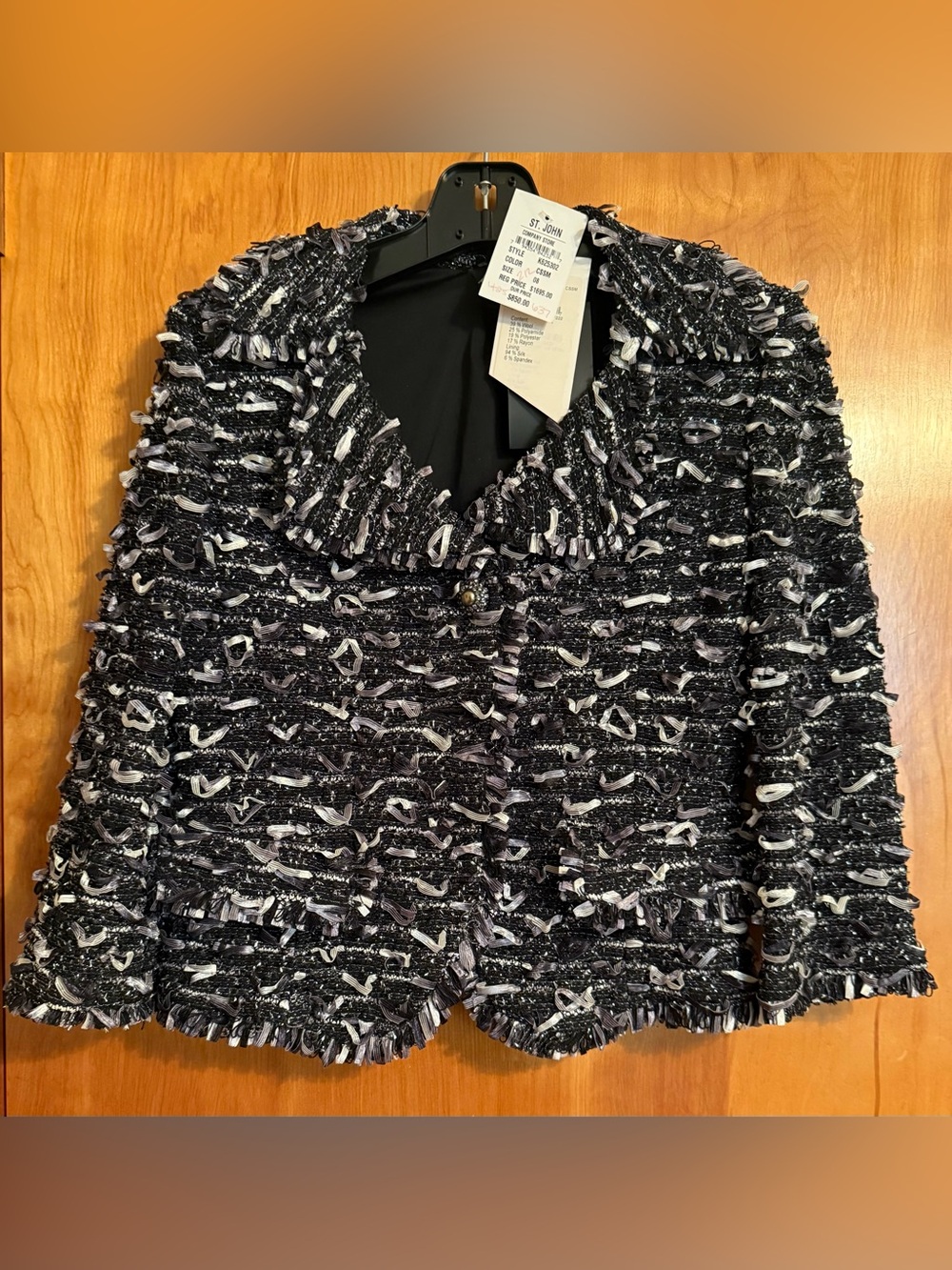 St. John Black and White Textured Tweed Blazer